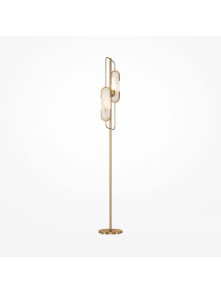 Lampa podłogowa Marmo do salonu w kolorze satynowego złota - kamienne panele 2xG9, art deco