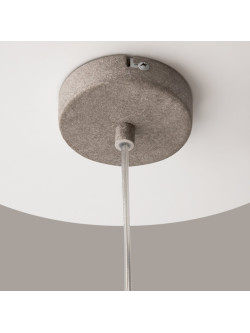 Designerska lampa wisząca Opus w szarości - betonowa rama i mleczna kula