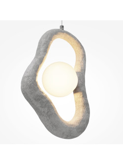 Designerska lampa wisząca Opus w szarości - betonowa rama i mleczna kula