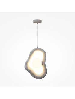 Designerska lampa wisząca Opus w szarości - betonowa rama i mleczna kula