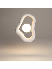 Designerska lampa wisząca Opus do salonu - organiczna biała rama z kulą - Maytoni Designerska lampa wisząca Opus do salonu - organiczna biała rama z kulą - Maytoni