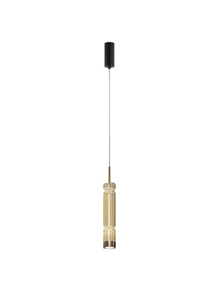 Designerska lampa wisząca Ordo (tuba) LED 3000K - ryflowany złocisty szklany klosz