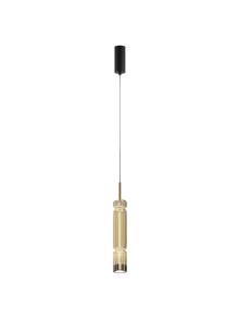 Designerska lampa wisząca Ordo (tuba) LED 3000K - ryflowany złocisty szklany klosz