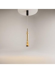 Designerska lampa wisząca Ordo (tuba) LED 3000K - ryflowany złocisty szklany klosz