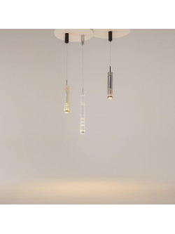 Designerska lampa wisząca Ordo (tuba) LED 3000K - ryflowany złocisty szklany klosz