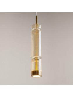 Designerska lampa wisząca Ordo (tuba) LED 3000K - ryflowany złocisty szklany klosz