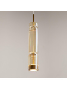 Designerska lampa wisząca Ordo (tuba) LED 3000K - ryflowany złocisty szklany klosz