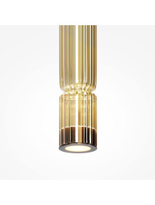 Designerska lampa wisząca Ordo (tuba) LED 3000K - ryflowany złocisty szklany klosz