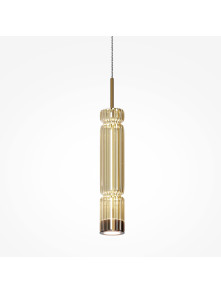 Designerska lampa wisząca Ordo (tuba) LED 3000K - ryflowany złocisty szklany klosz
