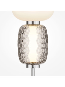 Chromowana lampa stołowa Pattern LED do salonu - trzy szklane klosze diamentowe i mleczne Chromowana lampa stołowa Pattern LED do salonu - trzy szklane klosze diamentowe i mleczne