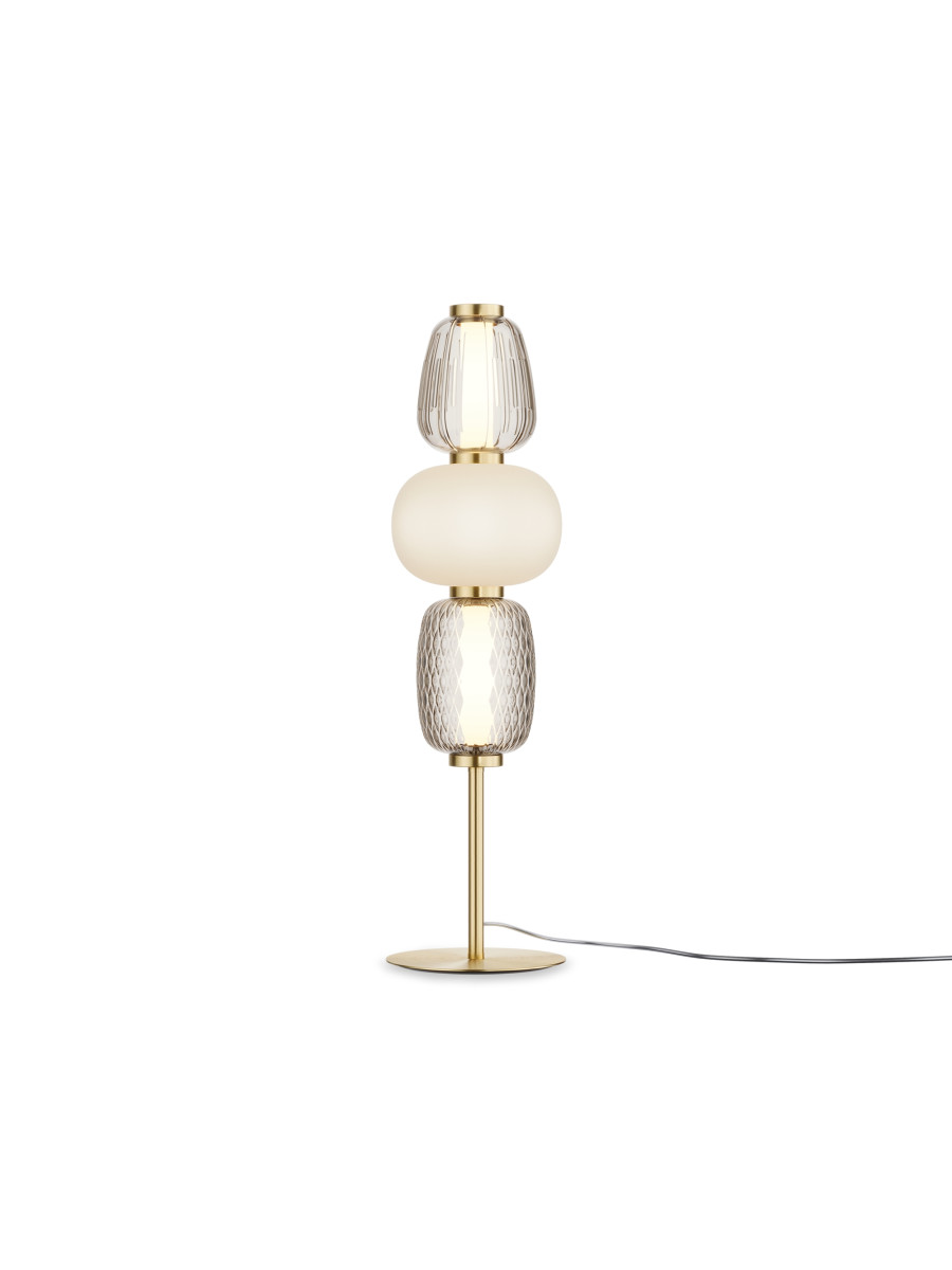 Złota lampa stołowa Pattern LED do salonu - trzy dekoracyjne szklane segmenty