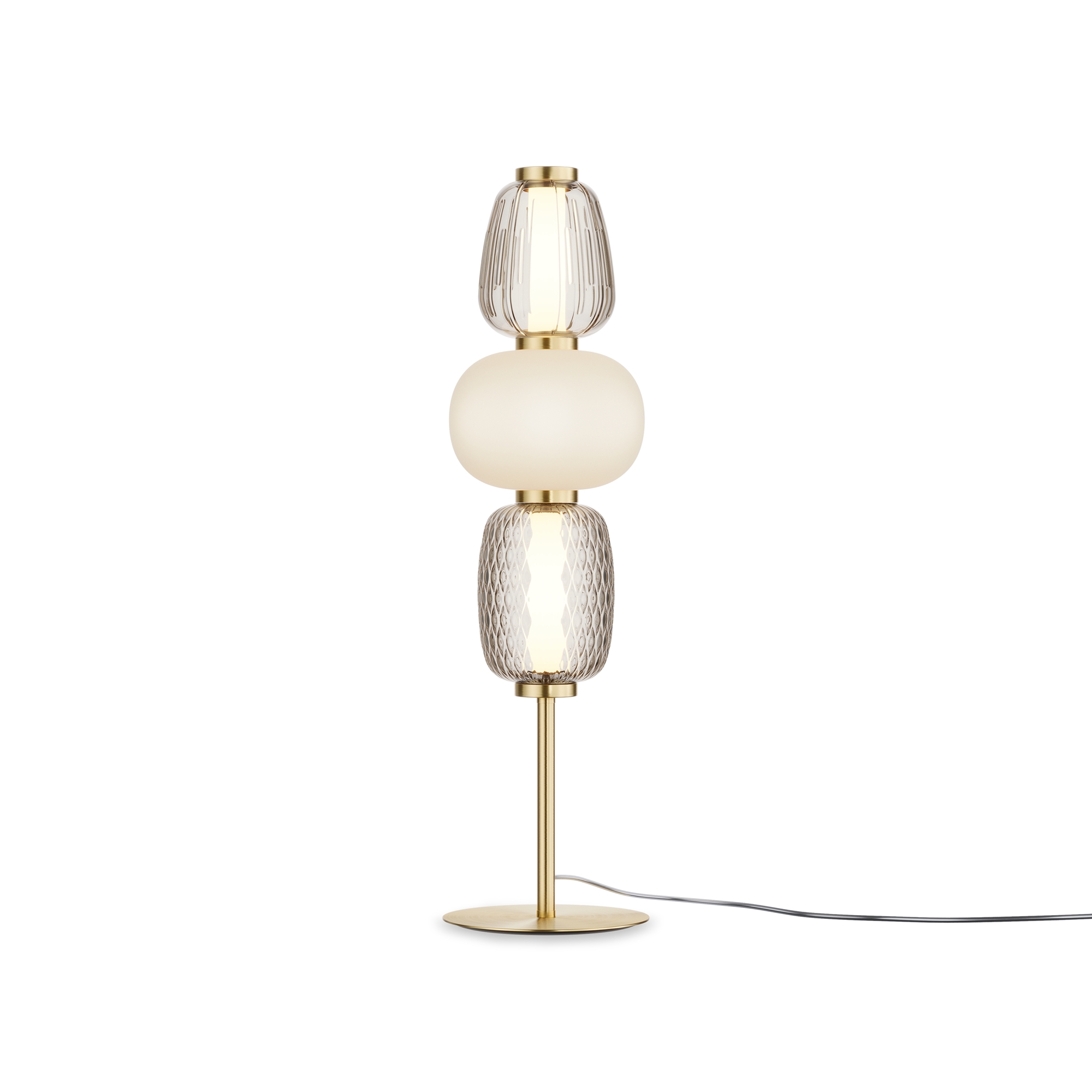 Złota lampa stołowa Pattern LED do salonu - trzy dekoracyjne szklane segmenty