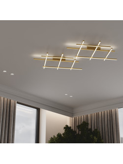 Złoty plafon sufitowy Radiance LED do salonu - geometryczne pręty 3000K 2250lm