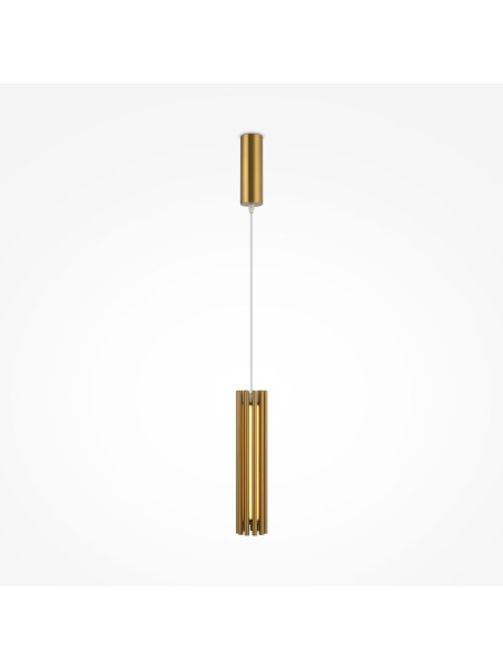 Złota lampa wisząca Sonata LED do sypialni - smukła tuba z metalowych rurek