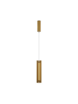 Złota lampa wisząca Sonata LED do sypialni - smukła tuba z metalowych rurek