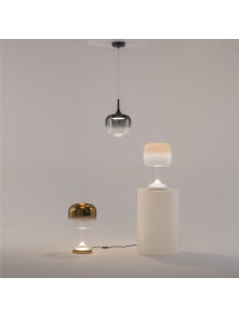 Designerska lampa stołowa Spirito LED 3000K - bursztynowy szklany klosz gradientowy 820 lm