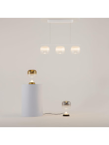 Minimalistyczny biały żyrandol LED Spirito nad stół - 3 szklane klosze gradientowe 3000K Minimalistyczny biały żyrandol LED Spirito nad stół - 3 szklane klosze gradientowe 3000K