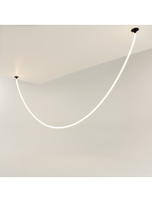 Minimalistyczna lampa wisząca Tau LED do salonu - świetlny półkolisty łuk - wąż świetlny, 3000K, 2200lm, czarna Minimalistyczna lampa wisząca Tau LED do salonu - świetlny półkolisty łuk - wąż świetlny, 3000K, 2200lm, czarna