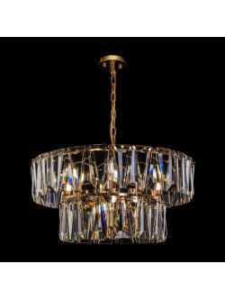 Żyrandol Puntes glamour w złocie do salonu - dwupoziomowe kryształy E14, 68 cm