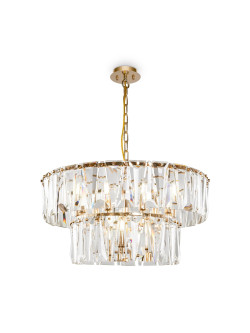 Żyrandol Puntes glamour w złocie do salonu - dwupoziomowe kryształy E14, 68 cm