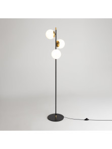 Nowoczesna lampa stojąca Nostalgia do salonu czarno-złota - trzy szklane kule
