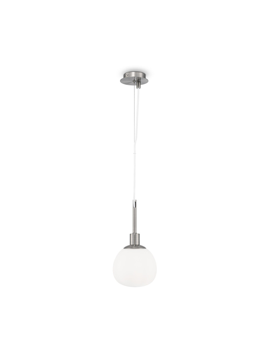 Chromowana lampa wisząca Erich - mlecznobiała szklana kula 1-punktowa 15 cm - Maytoni