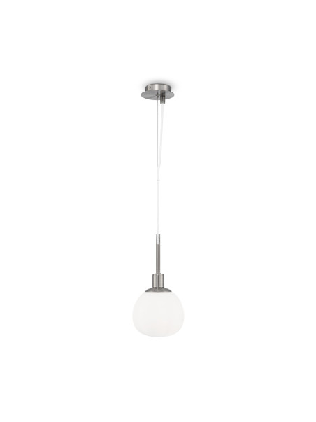 Chromowana lampa wisząca Erich - mlecznobiała szklana kula 1-punktowa 15 cm - Maytoni