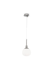 Chromowana lampa wisząca Erich - mlecznobiała szklana kula 1-punktowa 15 cm - Maytoni
