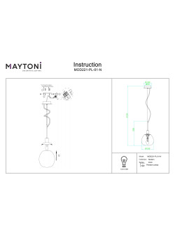Chromowana lampa wisząca Erich - mlecznobiała szklana kula 1-punktowa 15 cm - Maytoni