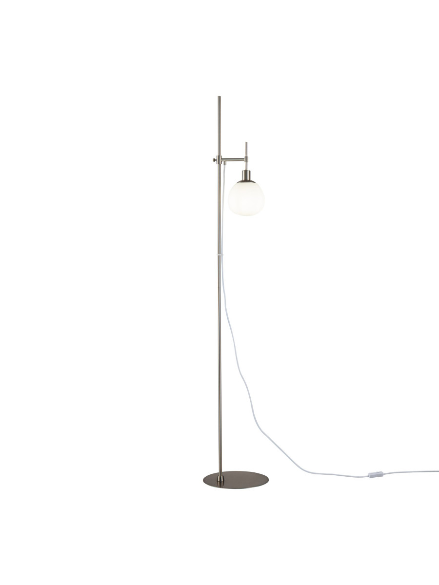 Minimalistyczna lampa podłogowa Erich do salonu w chromie - kula szklana, regulowana
