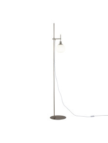 Minimalistyczna lampa podłogowa Erich do salonu w chromie - kula szklana, regulowana