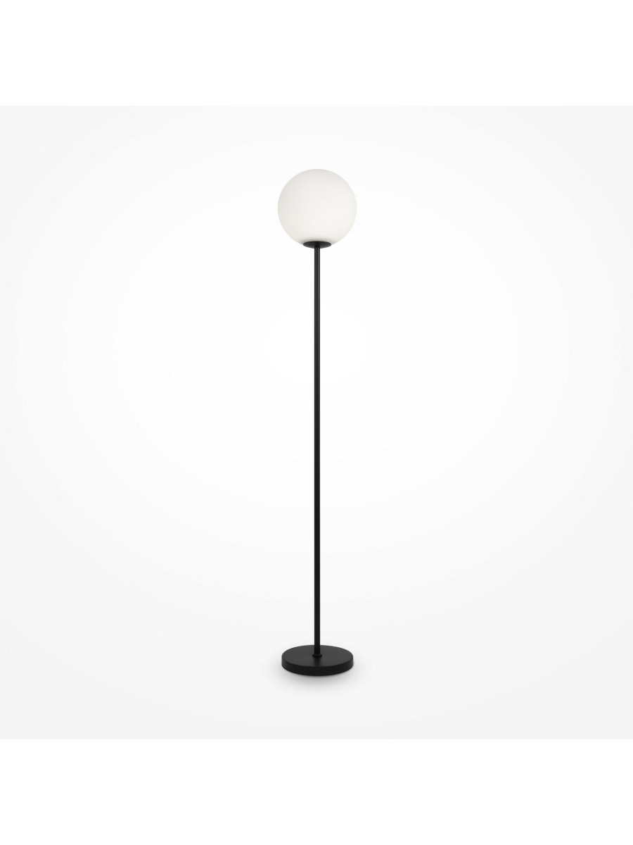 Minimalistyczna lampa podłogowa Ring do salonu - mlecznobiała szklana kula 1xE27 czarna