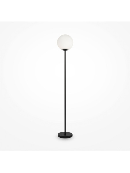 Minimalistyczna lampa podłogowa Ring do salonu - mlecznobiała szklana kula 1xE27 czarna Minimalistyczna lampa podłogowa Ring do salonu - mlecznobiała szklana kula 1xE27 czarna