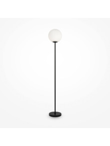 Minimalistyczna lampa podłogowa Ring do salonu - mlecznobiała szklana kula 1xE27 czarna