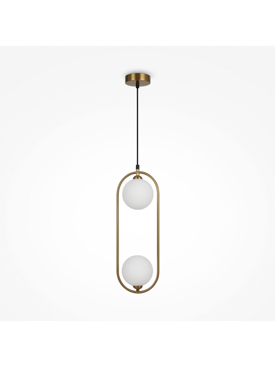 Lampa wisząca Ring Maytoni w kolorze mosiądzu - dwie białe szklane kule w owalnej ramce