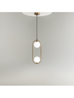 Lampa wisząca Ring Maytoni w kolorze mosiądzu - dwie białe szklane kule w owalnej ramce