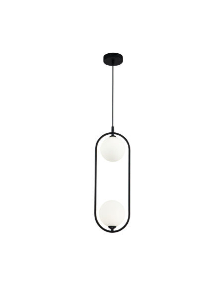 Designerska lampa wisząca Ring do salonu - czarna owalna rama i 2 kule - Maytoni Designerska lampa wisząca Ring do salonu - czarna owalna rama i 2 kule - Maytoni