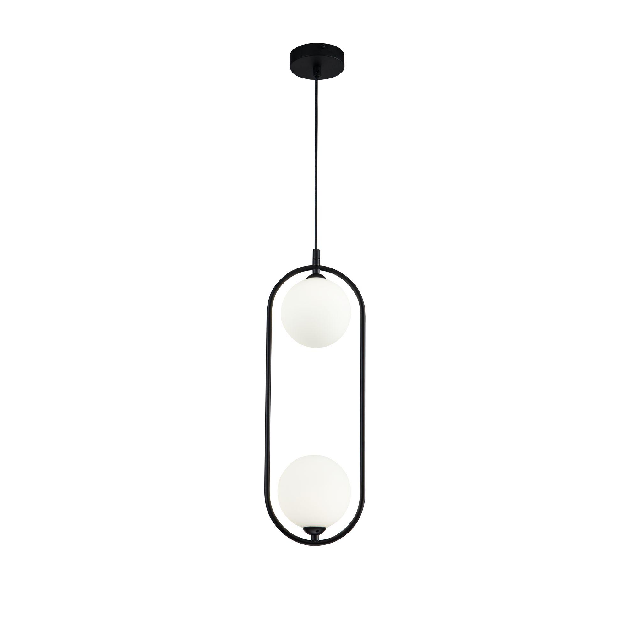 Designerska lampa wisząca Ring do salonu - czarna owalna rama i 2 kule - Maytoni