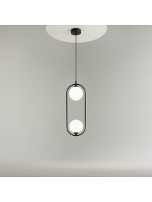 Designerska lampa wisząca Ring do salonu - czarna owalna rama i 2 kule - Maytoni Designerska lampa wisząca Ring do salonu - czarna owalna rama i 2 kule - Maytoni