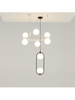 Designerska lampa wisząca Ring do salonu - czarna owalna rama i 2 kule - Maytoni