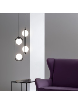 Designerska lampa wisząca Ring do salonu - czarna owalna rama i 2 kule - Maytoni