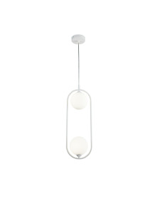 Designerska lampa wisząca Ring do salonu - biała owalna rama i 2 kule