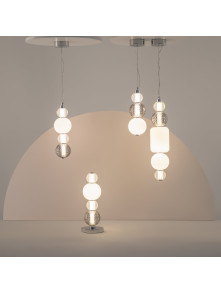 Designerska lampa wisząca Collar LED 3000K chrom - szklane kule ryflowane i grafitowe Designerska lampa wisząca Collar LED 3000K chrom - szklane kule ryflowane i grafitowe