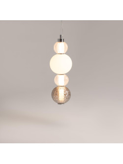 Designerska lampa wisząca Collar LED 3000K chrom - szklane kule ryflowane i grafitowe