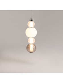 Designerska lampa wisząca Collar LED 3000K chrom - szklane kule ryflowane i grafitowe Designerska lampa wisząca Collar LED 3000K chrom - szklane kule ryflowane i grafitowe