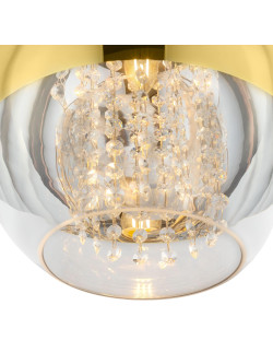 Glamour lampa wisząca Fermi do salonu - szklana kula ze złotem i kryształkami