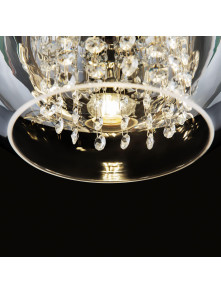 Glamour lampa wisząca Fermi do salonu - szklana kula ze złotem i kryształkami