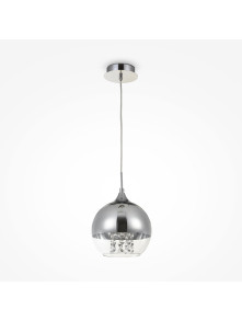 Chromowana lampa wisząca Fermi do salonu - szklano-metalowa kula z kryształkami