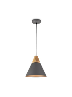 Skandynawska lampa wisząca Bicones nad stół - stożkowy metal i drewno