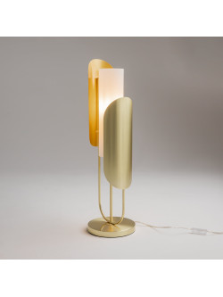 Złota lampa stołowa Cipresso do salonu - matowy szklany klosz tuba